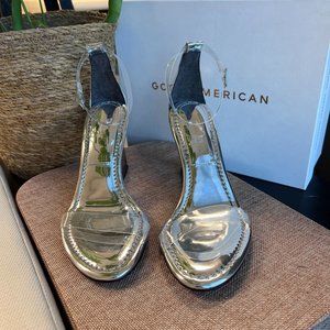 Good American Clear Wedge Slingback Sandals Size 7